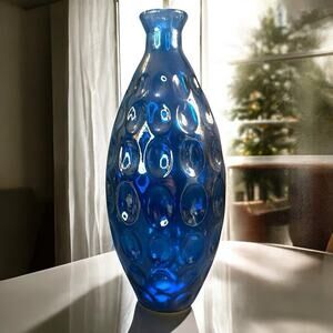 Vtg Vidrios San Miguel VASE Colbalt Blue Thumbprint 100% Recycled Glass 12”Spain